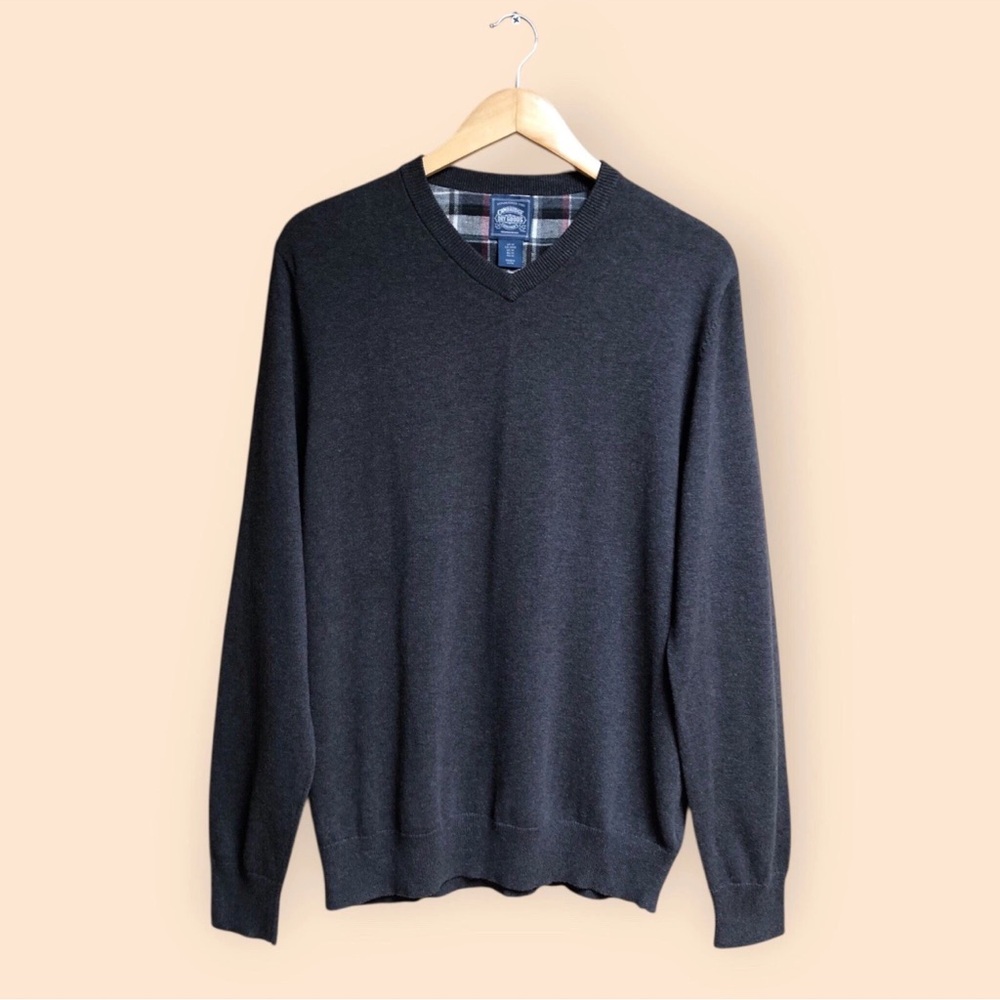 Cambridge Dry Goods Company Men’s Large Navy Blue‎ Cotton V-neck Knit Sweater